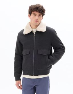 Blouson Woolness en laine mélangé à col fourrure anthracite