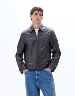 Blouson en cuir col chemise