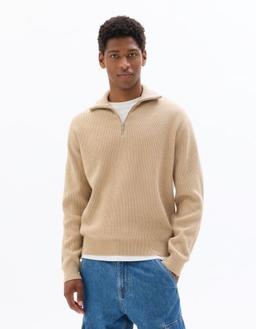 relax col montant zippé côtelé beige clair