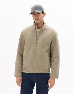 Blouson col montant en laine mélangée beige