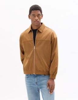Blouson faux daim col chemise camel