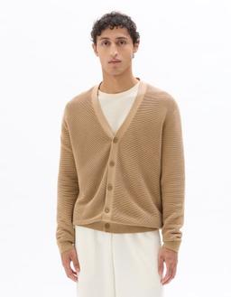 Cardigan côtelé horizontal 100% coton beige