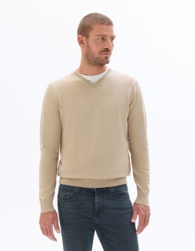 Col K.02v V uni en maille fine beige clair