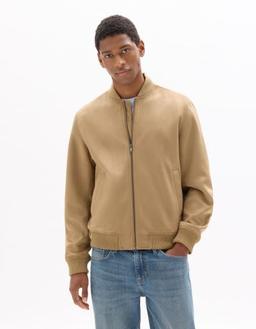Blouson bomber en faux daim beige