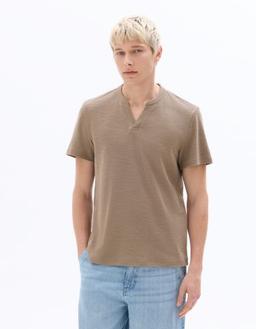 regular col Henley 100% coton taupe