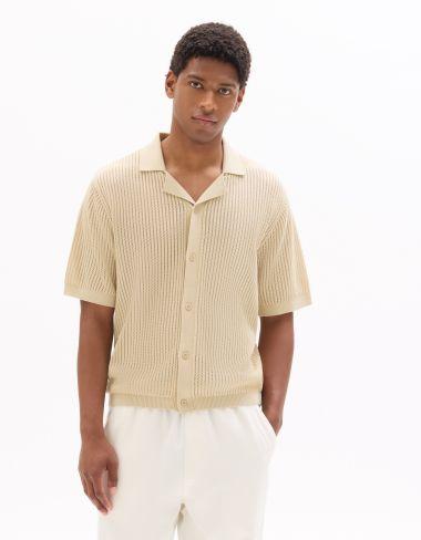 boutonné 100% coton ajouré beige