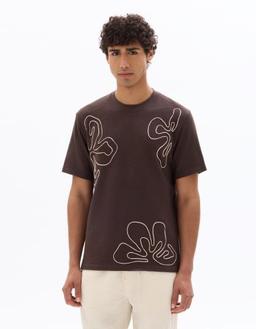 boxy col rond 100% coton broderies fleurs marron