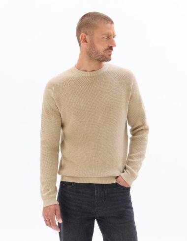 regular col rond effet gauffré beige