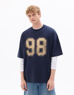 oversize col rond 100% coton imprimé 98 marine