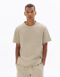 boxy col rond côtelé 100% coton beige