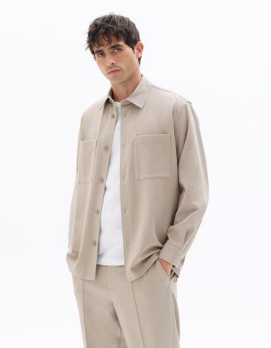 Surchemise unie en maille épaisse taupe