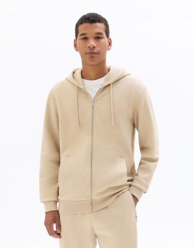 zippée à capuche regular en maille piquée beige