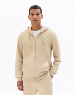 zippée à capuche regular en maille piquée beige
