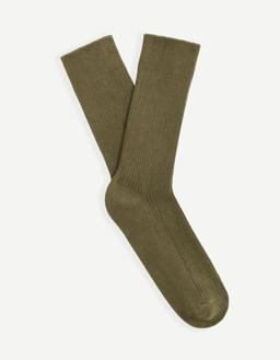 Chaussettes hautes en coton mélangé côtelées kaki