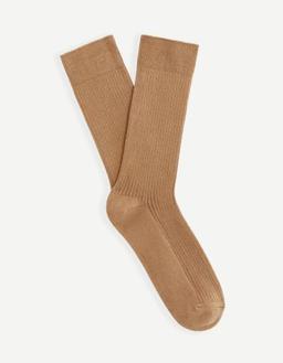 Chaussettes hautes en coton mélangé côtelées camel