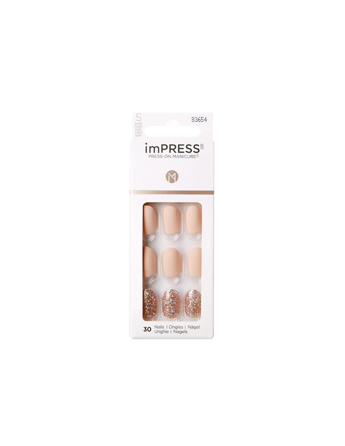 KISS imPRESS Nude paillettes KIM003C 30 faux ongles autocollants