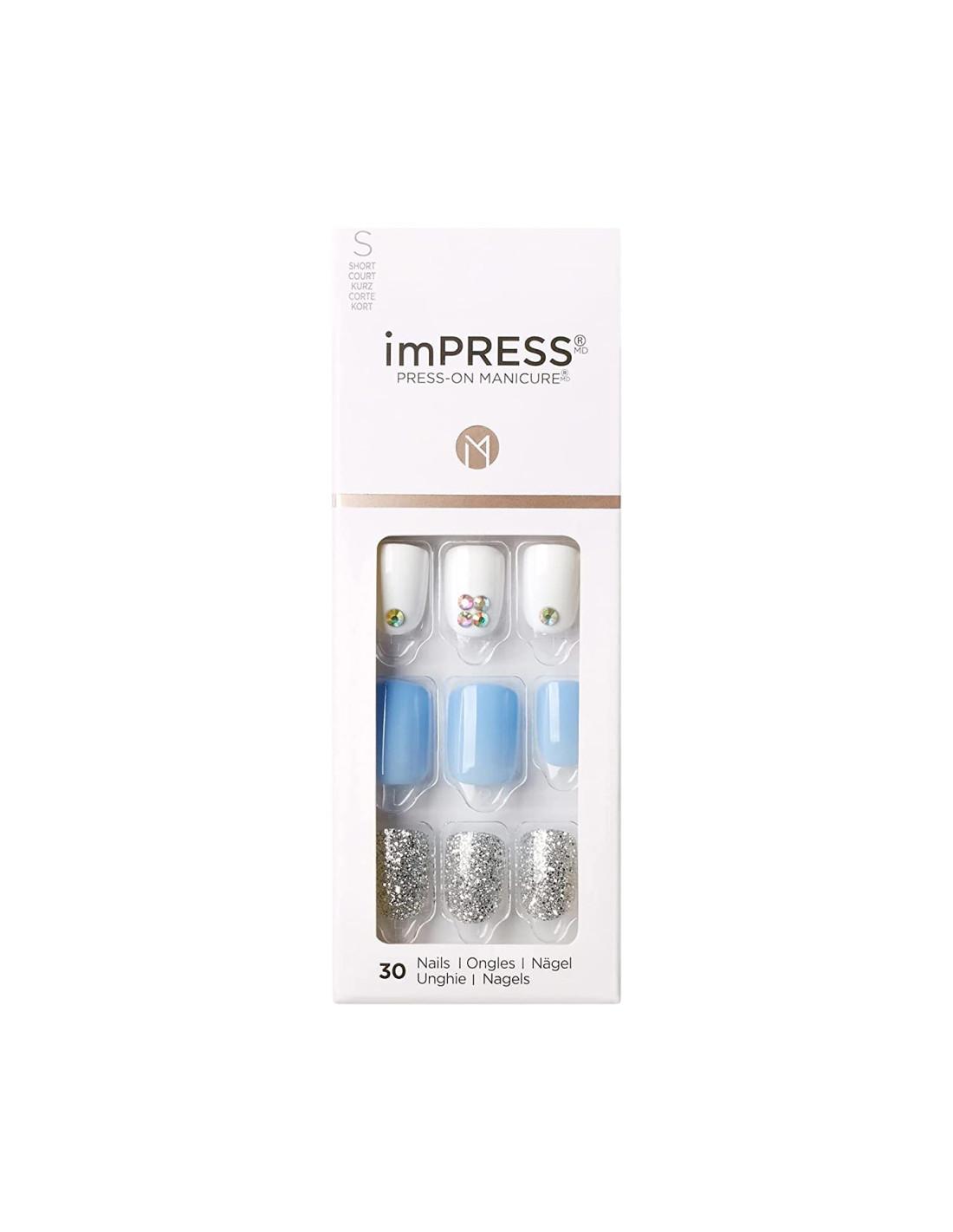 KISS imPRESS clair argent KIM006C 30 faux ongles autocollants