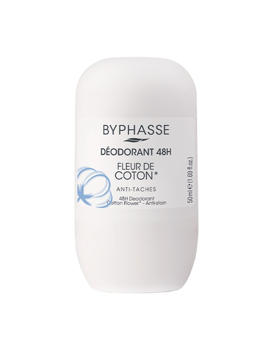 Byphasse Déodorant roll-on 48h fleur de coton anti-taches