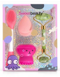 Sweet Beauty Coffret brosse, éponge rouleau fuchsia