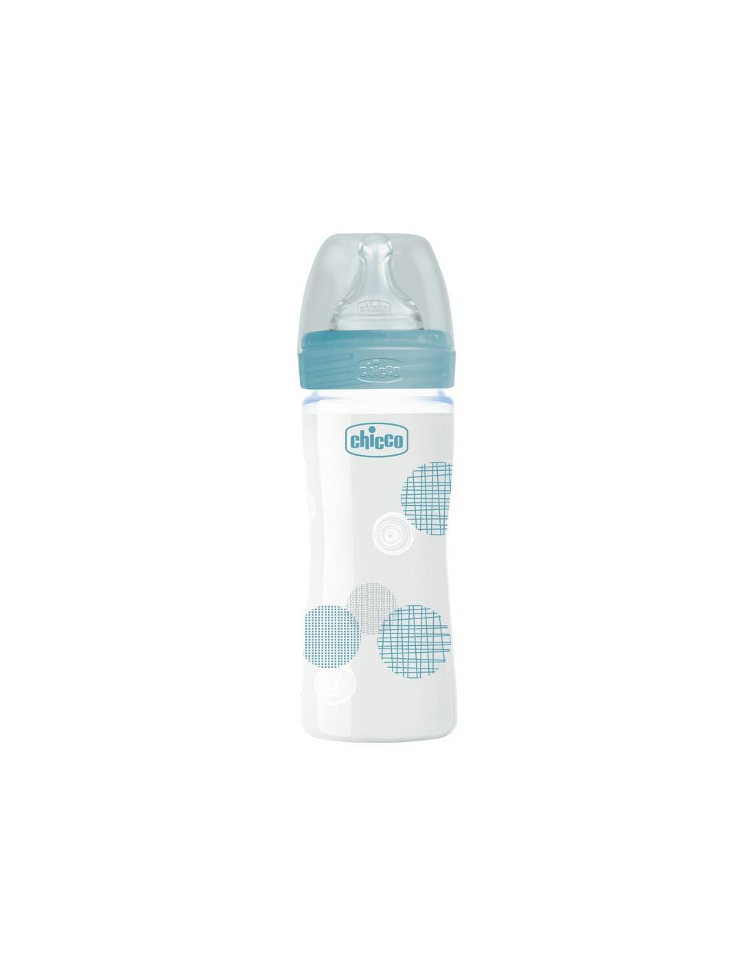 Chicco Well-Being biberon en verre bleu — débit lent 0m+