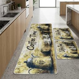 CASA NOVA Ensemble de tapis de cuisine 3 pièces Antidérapant Coffee Time