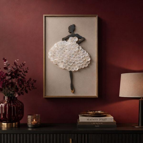 ARCADO Tableau Décoratif Danseuse en Relief 40×60 cm Robe en Nacre Époustouflante