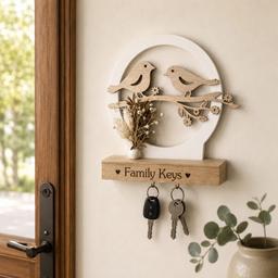 ARCADO Porte-Clés Mural en Bois Oiseaux “Family Keys”