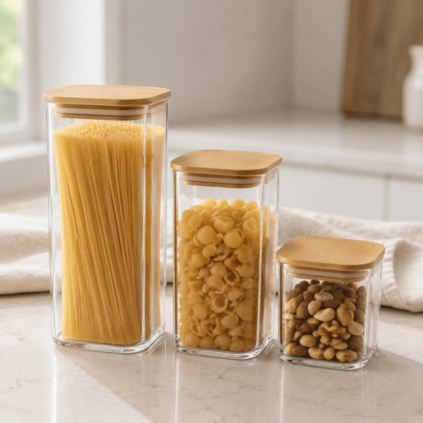 NEST Lot de 3 Boîtes de Conservation en Verre 400 ml 450 ml Couvercles en Bambou