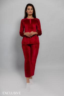Pyjama Alicia : Deux pièces bordeaux en velours détails dentelle