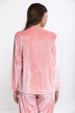 Pyjama Alicia : Deux pièces poudré en velours détails dentelle
