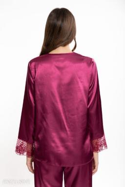 Pyjama Prunelle : Deux pièces en satin de soi détails dentelle