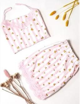 Pyjama Nermine: Deux pièces en coton rayé motif coeur