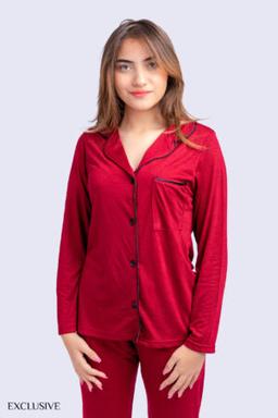 Pyjama Aline: Deux pièces en coton bordeaux