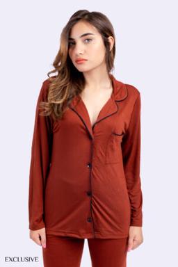 Pyjama Aline: Deux pièces en cotton marron