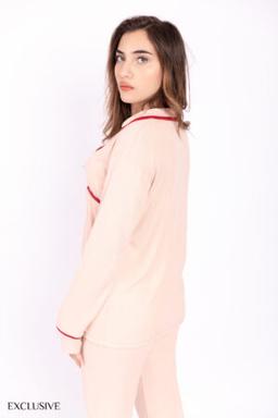 Pyjama Anna : Chemise Pantalon Coton Rayé Nude