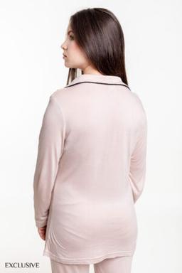Pyjama Aline: Chemise Pantalon Coton Beige Rosé