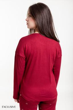 Pyjama Lauren pour Femmes: Pull Col Rond & Pantalon Cœur, Bordeaux
