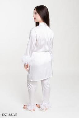 Elisabeth Pyjama Satiné: Chemise Ceinturée & Pantalon Plume