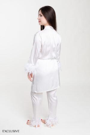 Elisabeth Pyjama Satiné: Chemise Ceinturée & Pantalon Plume