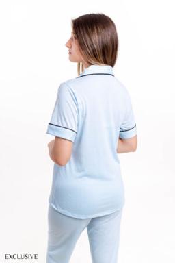 Pyjama Aphrodite: Chemise & Pantalon Coton Ciel