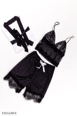 Tessa Ensemble Lingerie Féminine: Déshabillé, Débardeur Dentelle & Short Satiné