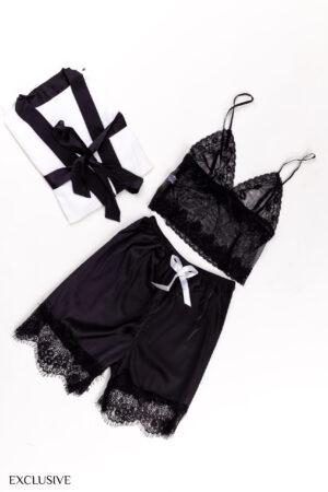 Tessa Ensemble Lingerie Féminine: Déshabillé, Débardeur Dentelle & Short Satiné