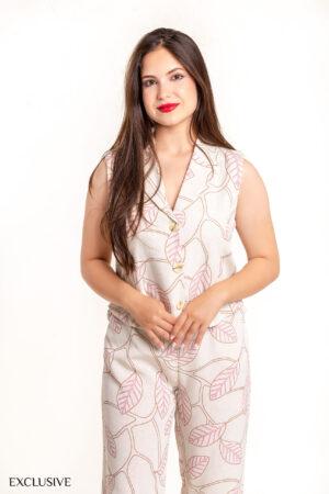 Kamilia Chemise Sans Manches & Pantalon Imprimé Feuilles M à 3XL