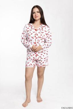 Pyjama Lisa Cerise 3 Pièces Femme : Chemise, Pantalon & Short