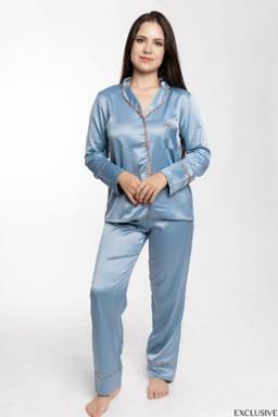 Pyjama Colette Satin Tigré : Chemise & Pantalon Élégants en Pétrol