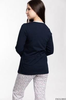 Pyjama Nirvana Marine Fleuri Confort Élégant Pull & Pantalon
