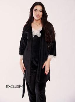 Pyjama Velour Olivia : Trois pièces en velours Mauve Lilas