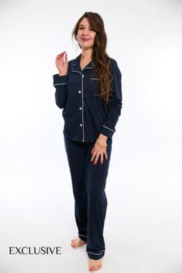 Pyjama Chemise Femme Colette 100 % Coton Marine