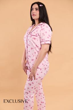 Pyjama Chemise Femme en coton imprimé fleurs roses