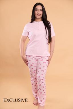 Pyjama Femme en coton imprimé fleurs roses